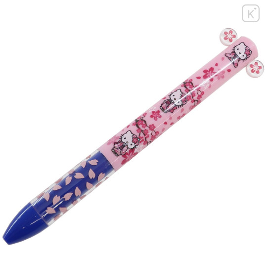 Japan Sanrio Two Color Mimi Pen - Hello Kitty : Ribbon Sakura Pink Navy - 1