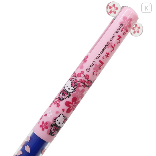 Japan Sanrio Two Color Mimi Pen - Hello Kitty : Ribbon Sakura Pink Navy - 2