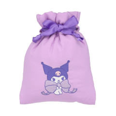 Japan Sanrio Drawstring Pouch - Kuromi / Cushion Ribbon