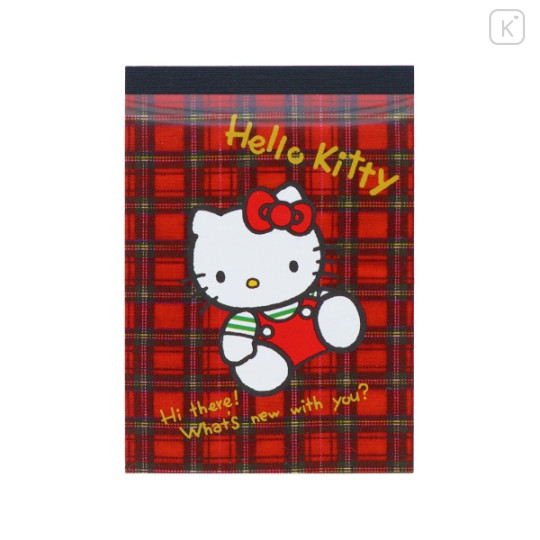 Japan Sanrio Mini Notepad - Hello Kitty : Chit Chat Gingham Black Red - 1