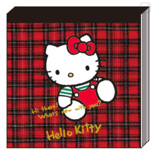 Japan Sanrio Square Memo Pad - Hello Kitty : Chit Chat Gingham Black Red - 1