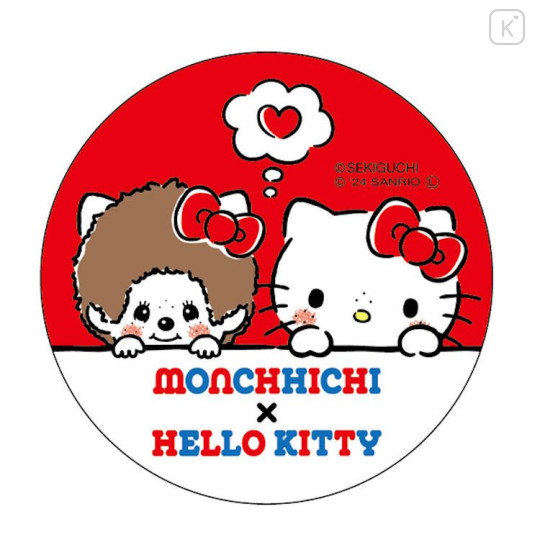 Japan Monchhichi × Sanrio Can Badge Pin - Hello Kitty : Thinking Of Love - 1