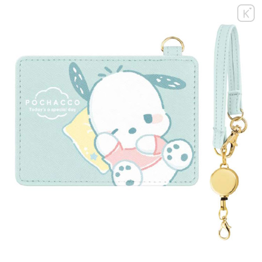 Japan Sanrio Pass Case Card Holder & Reel - Pochacco : Sleepy - 1