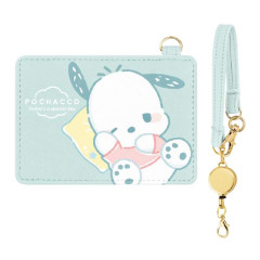 Japan Sanrio Pass Case Card Holder & Reel - Pochacco : Sleepy