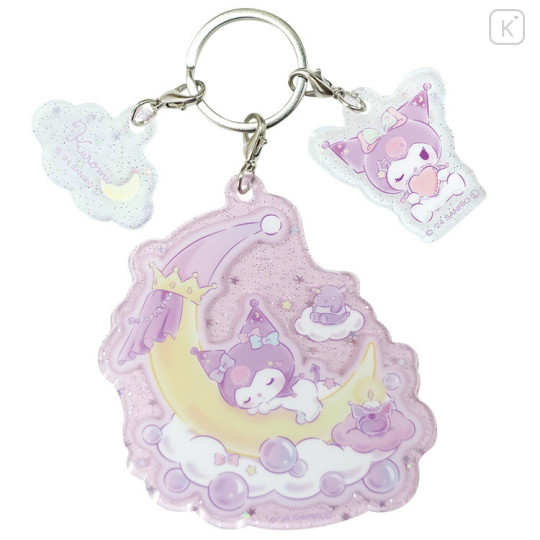 Japan Sanrio Acrylic Keychain 3 Charm - Kuromi : Sleeping Well On Moon Glitter - 1