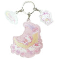 Japan Sanrio Acrylic Keychain 3 Charm - Hello Kitty : Sleeping Well On Moon Glitter - 1