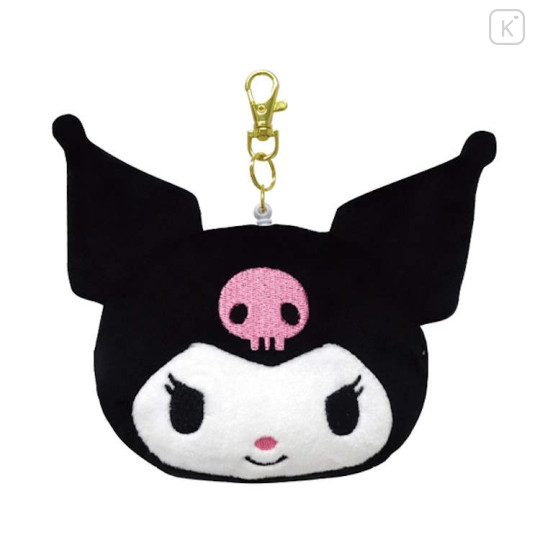 Japan Sanrio Face Pass Case Coin Case with Reel - Kuromi - 1