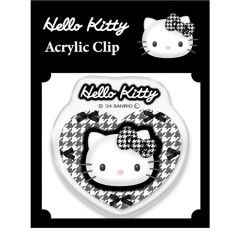 Japan Sanrio Acrylic Clip - Hello Kitty : Y2k Houndstooth Heart-shaped Black