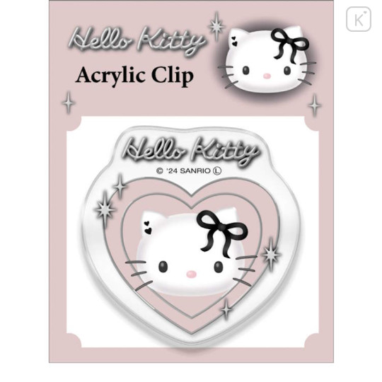 Japan Sanrio Acrylic Clip - Hello Kitty : Heart-shaped Pink Ribbon - 1