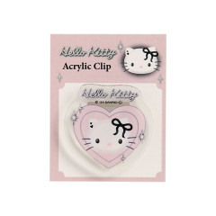 Japan Sanrio Acrylic Clip - Hello Kitty : Monotone Heart-shaped Pink Ribbon