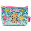 Japan Sanrio Cosmetic Pouch - Hello Kitty : Tan Swimsuit Party Ice Cream Blue Glitter - 1
