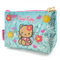 Japan Sanrio Cosmetic Pouch - Hello Kitty : Gogo Gal Collection Tan Blue Glitter - 2