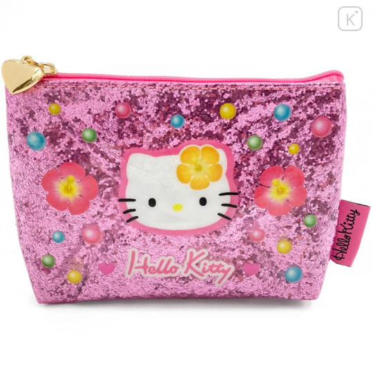 Japan Sanrio Cosmetic Pouch - Hello Kitty : Y2k Houndstooth Pink Glitter - 1