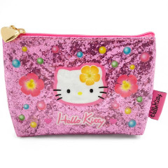 Japan Sanrio Cosmetic Pouch - Hello Kitty : Y2k Houndstooth Pink Glitter