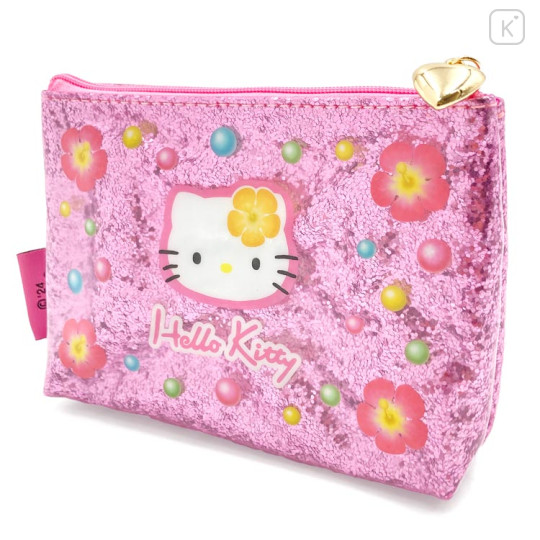 Japan Sanrio Cosmetic Pouch - Hello Kitty : Y2k Houndstooth Pink Glitter - 2