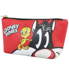 Japan Looney Tunes Boat-Shaped Pen Pouch Pencil Case - Tweety & Sylvester / Good Friends Red