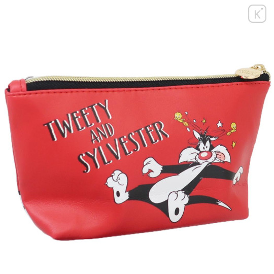 Japan Looney Tunes Boat-Shaped Pen Pouch Pencil Case - Tweety & Sylvester / Good Friends Red - 3