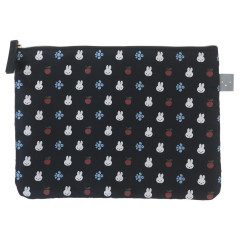 Japan Miffy Jacquard Cosmetic Flat Pouch - Miffy : Black Apple Bird