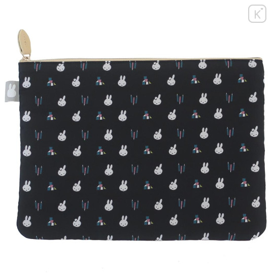 Japan Miffy Jacquard Cosmetic Flat Pouch - Miffy : Black Pencil Toy Brick - 1