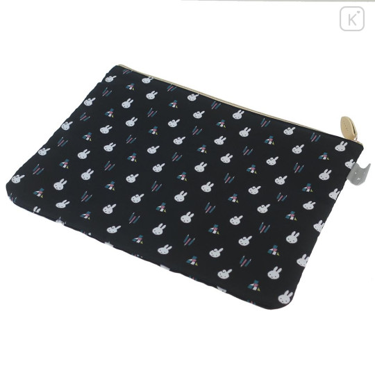 Japan Miffy Jacquard Cosmetic Flat Pouch - Miffy : Black Pencil Toy Brick - 2