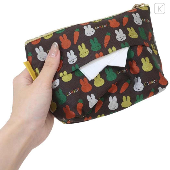 Japan Miffy Jacquard Pouch & Tissue Case - Miffy : Black Colorful Carrot - 2