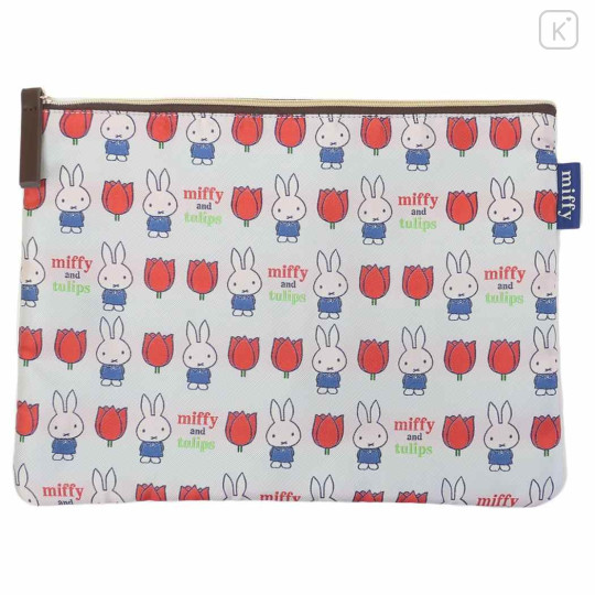 Japan Miffy Jacquard Cosmetic Flat Pouch - Miffy : Grey Tulip - 1