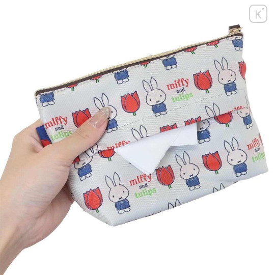 Japan Miffy Jacquard Pouch & Tissue Case - Miffy : Grey Tulip - 2