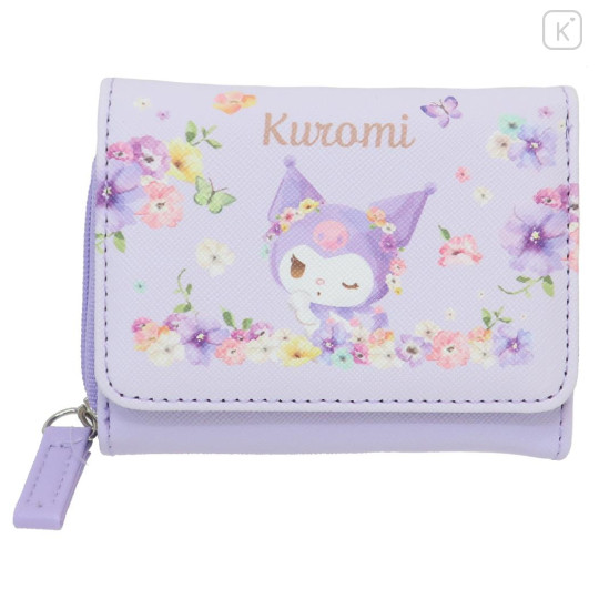 Japan Sanrio Trifold Wallet - Kuromi : Flower - 1