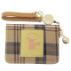 Japan Pokemon Bifold Pass Case Card Holder with Reel - Pikachu : Glen Gingham Yellow Brown