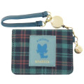 Japan Pokemon Bifold Pass Case Card Holder with Reel - Sprigatito : Glen Gingham Cobalt Green - 1