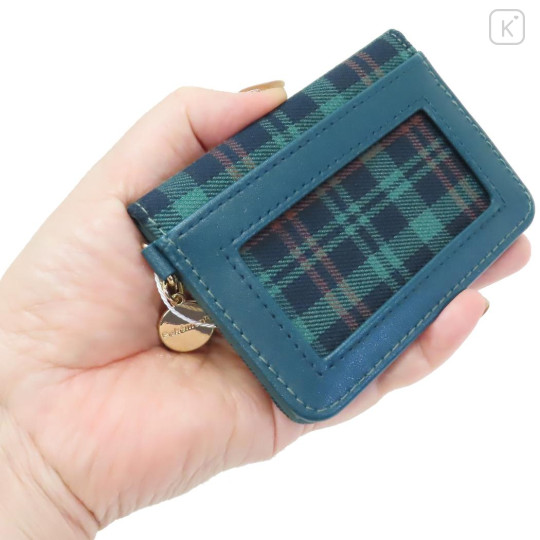 Japan Pokemon Bifold Pass Case Card Holder with Reel - Sprigatito : Glen Gingham Cobalt Green - 2