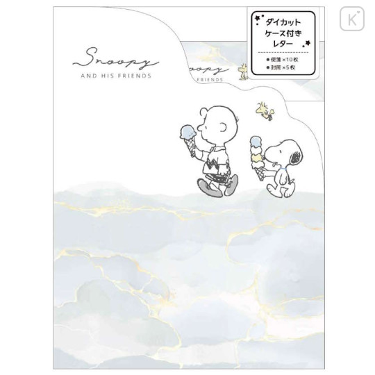 Japan Peanuts Letter Set With Die-cut Case - Snoopy & Woodstock : Watercolor Ice Cream - 1