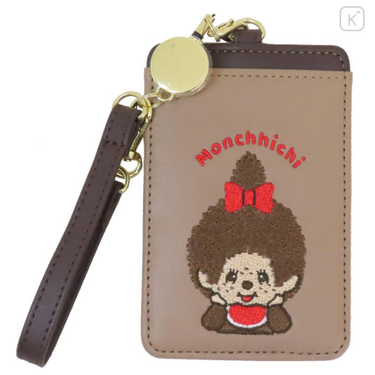 Japan Monchhichi Pass Case Card Holder & Reel - Girl Embroidery - 1