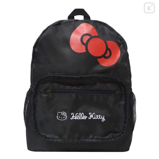 Japan Sanrio Foldable Backpack - Hello Kitty : Black & Red Ribbon - 1
