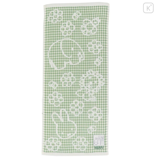 Japan Miffy Jacquard Embroidered Face Towel - Miffy : Animals Gingham Green - 1