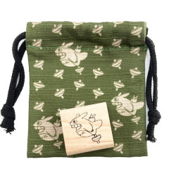 Japan Ghibli Stamp With Drawstring Bag - Totoro : Moving Forward Green