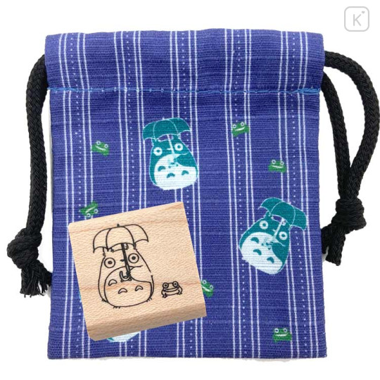 Japan Ghibli Stamp With Drawstring Bag - Totoro : Raining Blue - 1