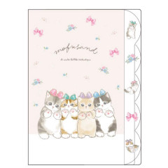 Japan Mofusand 5 Pockets Die-cut A4 Clear File - Cat : Ribbon Flower Nyan Please Pink