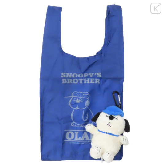Japan Peanuts Eco Shopping Bag & Mascot Plush - Snoopy : Brother Olaf Blue - 1