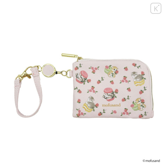 Japan Mofusand Pass Case Card Holder & Coin Case & Reel - Sweets Blossom Pink - 1