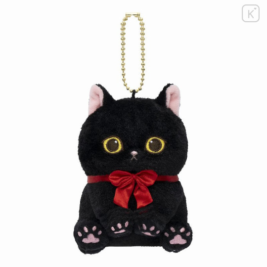 Japan Mofusand Mascot Holder - Sitting Black Cat Red Ribbon - 4