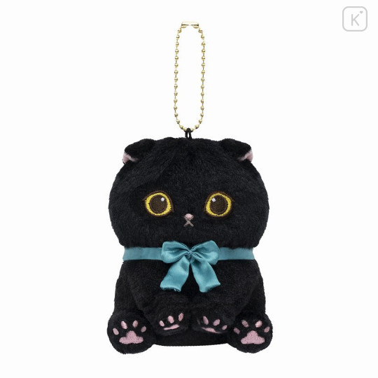 Japan Mofusand Mascot Holder - Sitting Black Cat Blue Ribbon - 1
