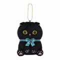 Japan Mofusand Mascot Holder - Sitting Black Cat Blue Ribbon - 1