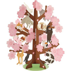 Japan Sanrio 3D Greeting Card - Spring Cherry Blossoms Tree Cat Playing B