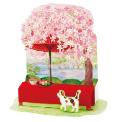 Japan Sanrio 3D Greeting Card - Spring Cherry Blossoms Cat Tea Time Dango