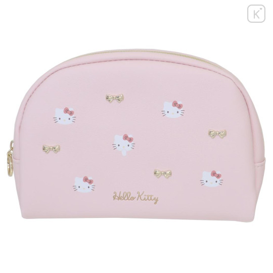 Japan Sanrio Round Mini Pouch - Hello Kitty : Gold Ribbon - 1