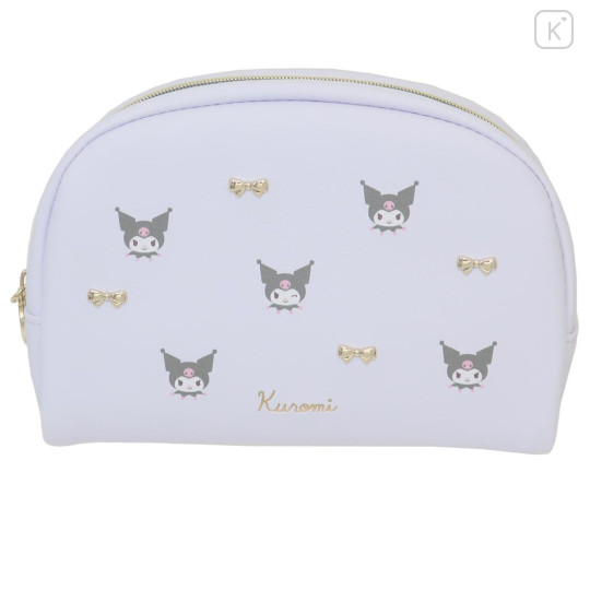 Japan Sanrio Round Mini Pouch - Kuromi : Gold Ribbon - 1