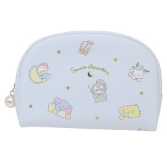 Japan Sanrio Round Mini Pouch - Hapidanbui Boys: Gold Star Blue Good Night