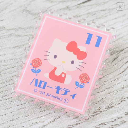 Japan Sanrio Acrylic Badge & Clip - Hello Kitty : Stamp Flower - 3