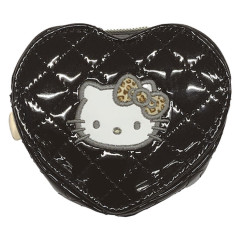 Japan Sanrio Quilted Heart Pouch - Hello Kitty : Y2k Houndstooth Enamel Black